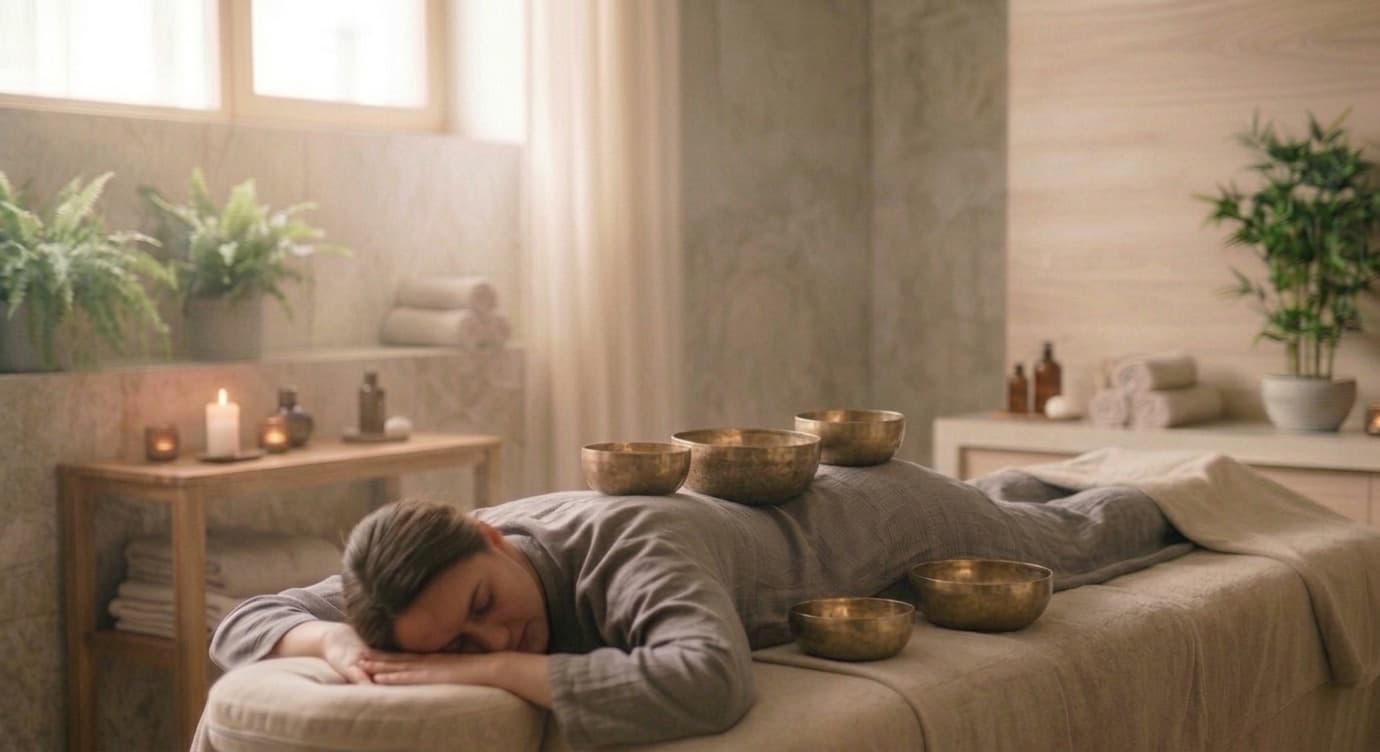 Ambiente quente de uma sessão de massagem de som